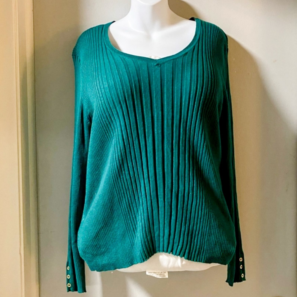 Liz Claiborne Emerald Green V Neck Sweater Size XXL - Picture 1 of 6